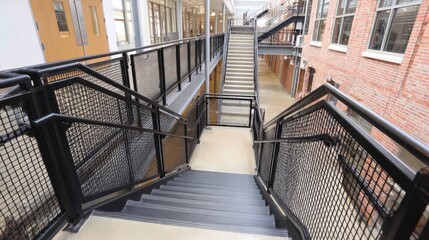 Obraz premium View of top-down staircase with grid-style iron safety railing
