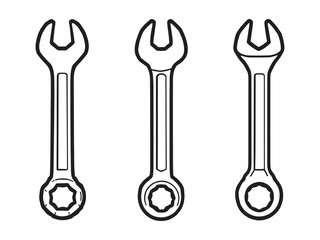 set of 6 psc different type of Wrench clear vision simple dark black line art on white.eps