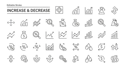Increase & Decrease Line Icons Editable Stroke Vector Graphics