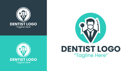 Creative and Bold Dentist Logo Design Featuring Male and Stethoscope Icon