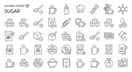 Sugar Icon Set Editable Stroke Line Art Graphics for Food, Drink, and Sweetener Designs