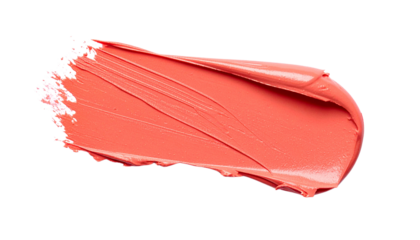 Abstract close-up texture of matte lipstick smear in coral tone, white background, cosmetic trend isolated on solid white background Png