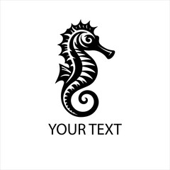 Black Vector Seahorse Logo Isolated on White Background for Marine Branding