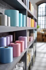 Cheerful garage with neatly arranged decoration ribbons in vibrant colors