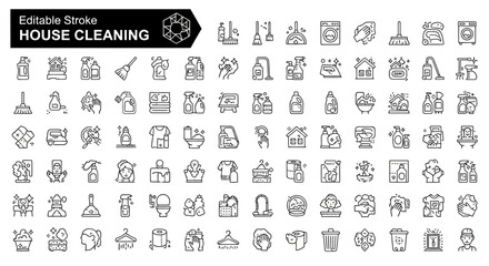 House Cleaning Icon Set 100 Editable Stroke Icons for Cleaning Services