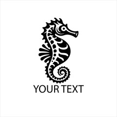 Black Vector Seahorse Logo Isolated on White Background for Marine Branding