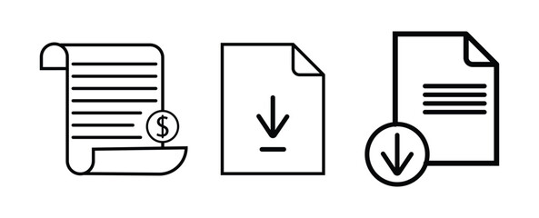Invoice payment icon pack. vector illustration. Personal documents icon in black filled and outlined style