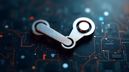 Steam Logo on Circuit Board: Digital Gaming Platform