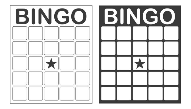 Bingo card template blank with star, luck lotto board game. Bingo ticket empty. Bingo icon, for numbers. 