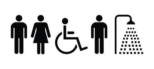 Restroom Icons: Men, Women, Disabled, and Shower Pictograms