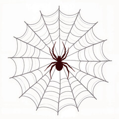 Spider weaving intricate web against white backdrop, natural artistry