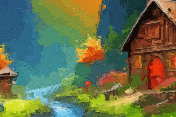 Various oil paintings, flowers, marine creatures, coconut trees, roses, peonies, landscapes, and animals