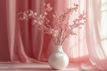 Soft Pastel Pink Floral Arrangement in Elegant White Vase with Smooth Gradient Background