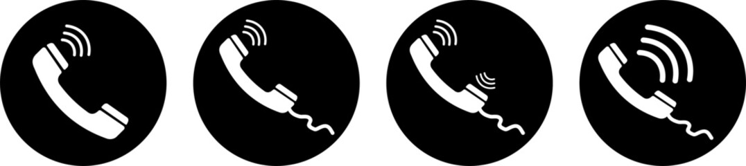 Phone tube call icon set. Phone receiver isolated on black background. Vector illustration.