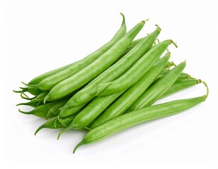 Obraz premium Pile of Fresh Green Beans on White Background