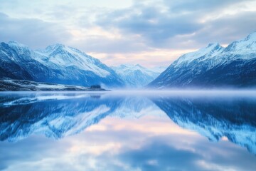 A peaceful view of the snowy mountains amidst a beautiful sky.