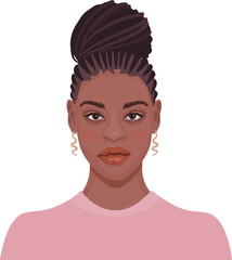 Detailed portrait of beautiful african woman. Attractive young female with stylish afro braids bun. Avatar for social media.