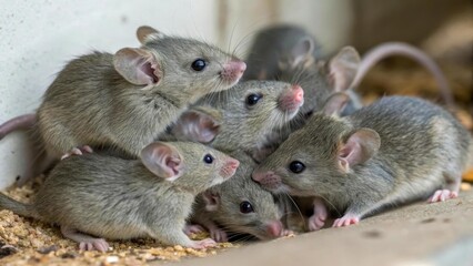 Lots of little grey mice gathered together. They create a feeling of chaos and unrest. Perfect for pest, cleanliness and sanitation themes.