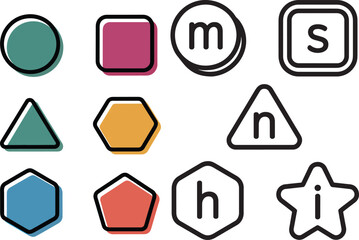 Monochrome Vector Shapes with Letters Icons Set illustration