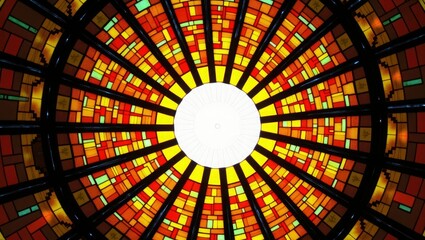 Abstract colorful stained glass dome radiating light