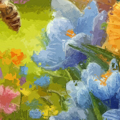 Various oil paintings, flowers, marine creatures, coconut trees, roses, peonies, landscapes, and animals