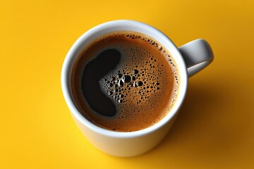 Top View White Coffee Cup with Brown and Foam image of coffe