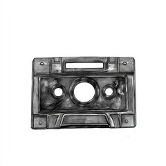 A modern design element rooted in 1980s and 1990s nostalgia, the cassette tape features a striking grunge-inspired halftone visual