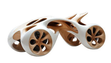 Organic, white and light-brown vehicle model, intricate design