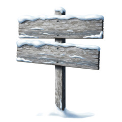 Winter Wooden Signpost Blank Rustic Boards Covered in Snow isolated on transparent baackground