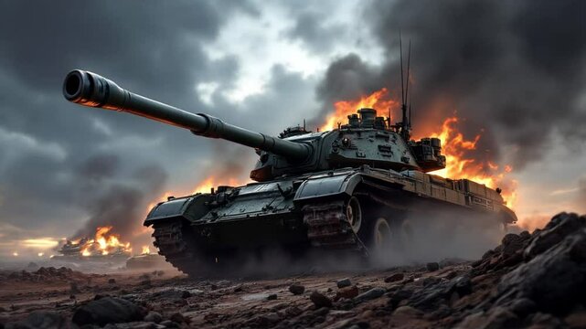 Burning tank battlefield war destruction military