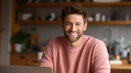 Smiling Man With Beard Looking Directly at the Viewer Indoors