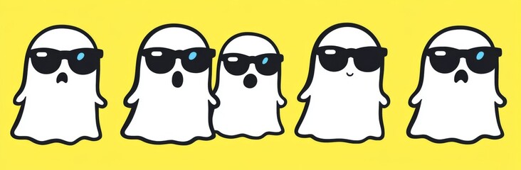 Obraz premium Humorous hand-drawn ghost doodles adorned with sunglasses for a Halloween design