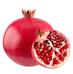 pomegranate, whole and half, isolated on transparent background