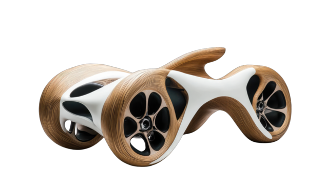 Wooden futuristic motorcycle, flowing lines