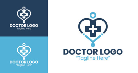 Stethoscope and Heart Logos for Health and Wellness Branding in Medical Practices