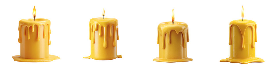 Elegant Burning Candle with Melted Wax for Decoration, PNG set, transparent background
