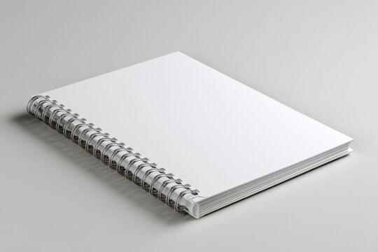 A4 format spiral binding notebook mock up on white marble background.