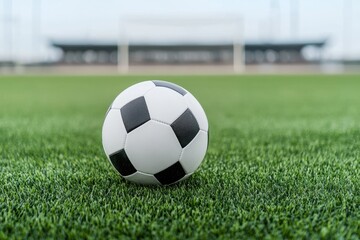 Obraz premium Close-up View of a Soccer Ball on Lush Green Grass Field