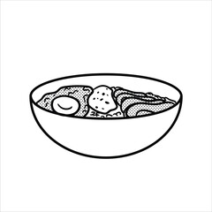 Lineart Rice Bowl with Protein Icon Minimalist Lineart Style