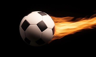 Fototapeta premium Soccer Ball in Motion with Flames on Black Background for Sports Themes