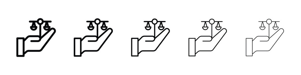 Justice scales in Hand icon for mobile concept and web design.
