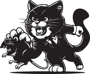 angry cat attack a mouse silhouette vector illustration art