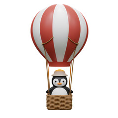 Penguins Hot Air Balloon Adventure isolated on transparent baackground