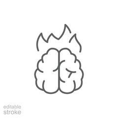 Burnout brain icon Editable outline line symbol of mental stress exhaustion and overwork from remote job pressure thin stroke style