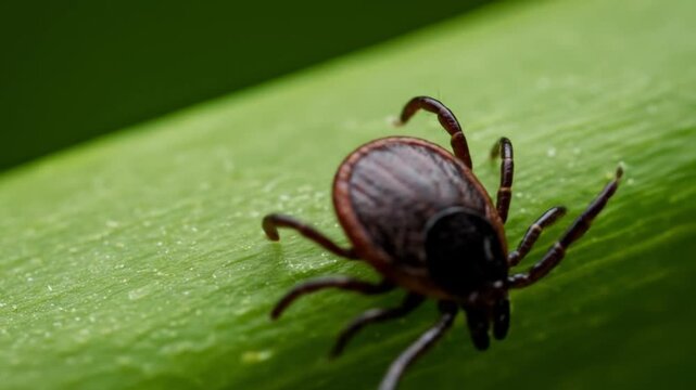 Menacing tick rests on leaf surface