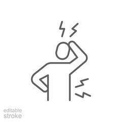 Back and head pain icon Thin line editable stroke symbol showing physical stress symptoms of mental burnout and overwork