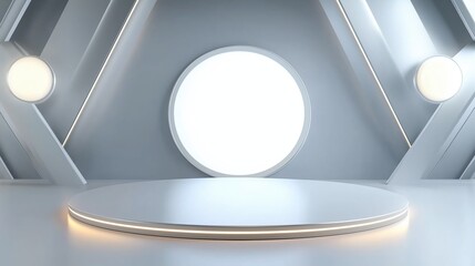  Futuristic Empty Stage D Rendering with Center White Light and Soft Lighting Providing Perfect Platform for Product Display, HighResolution Photography with Insane Details for Hyperrealistic Cinemati