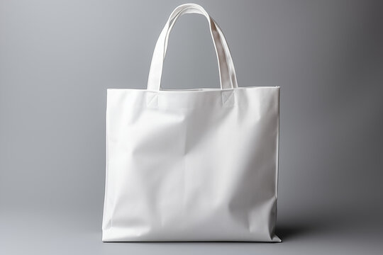 White reusable shopping bag on neutral background with soft shadows, bag mockup, white bag mockup.