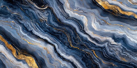 Fototapeta premium Abstract Blue and Gold Marble Texture with Fluid Wave Patterns