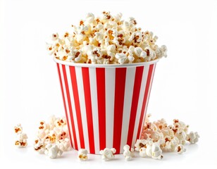 Classic Red and White Striped Popcorn Bucket on a white background 